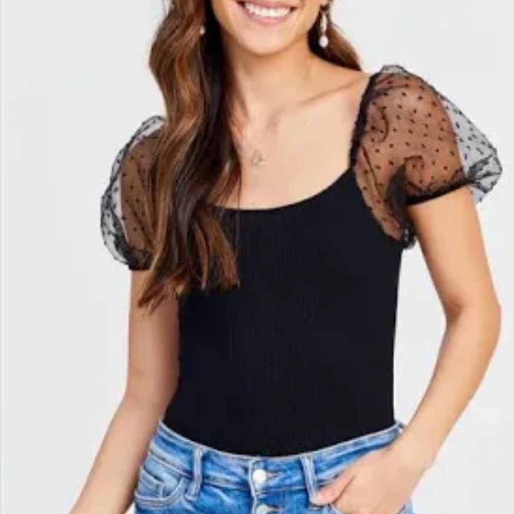 Black puff sleeve body suit